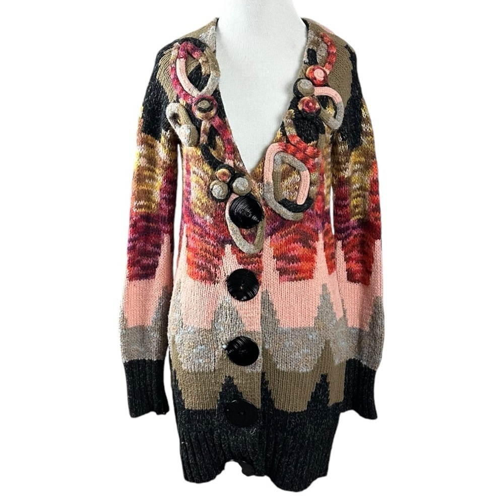Vintage 90s Anthropologie Sleeping on Snow Whimsical Wool Cardigan Sweater Small